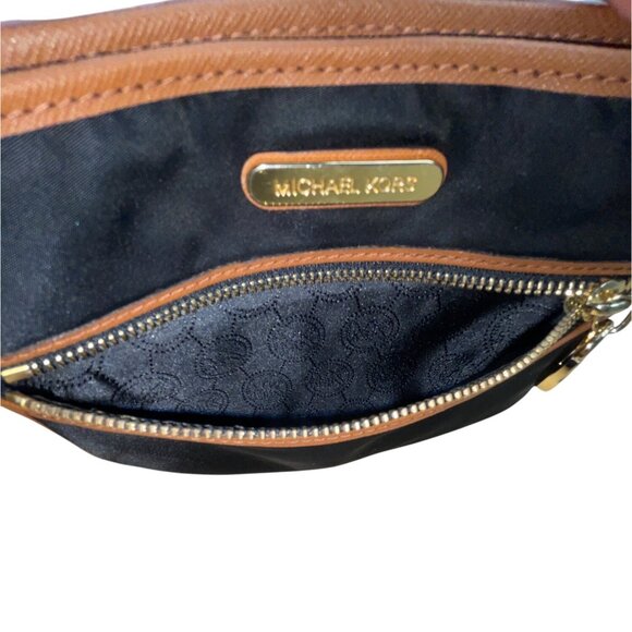 Michael Kors Black Nylon Brown Faux Leather & Front Pocket Evening Clutch Sz S - Picture 7 of 12